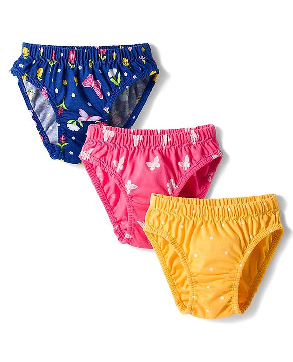 Babyhug 100% Cotton Knit Floral Butterfly & Polka Dots Printed Panties Pack Of 3 - Multicolour