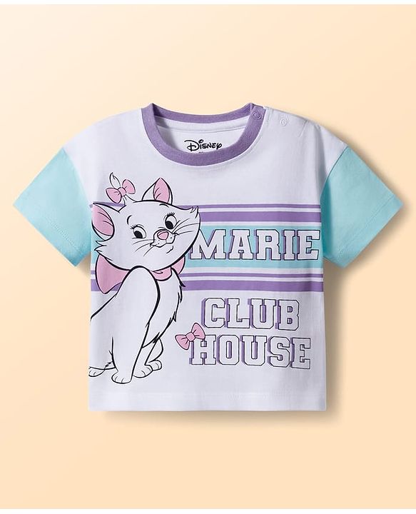 Babyhug Disney Single Jersey Knit Half Sleeves T-Shirt & Skirt Set with Marie Graphic - Multicolor