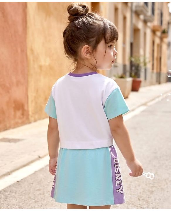 Babyhug Disney Single Jersey Knit Half Sleeves T-Shirt & Skirt Set with Marie Graphic - Multicolor