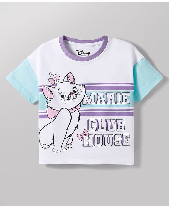 Babyhug Disney Single Jersey Knit Half Sleeves T-Shirt & Skirt Set with Marie Graphic - Multicolor