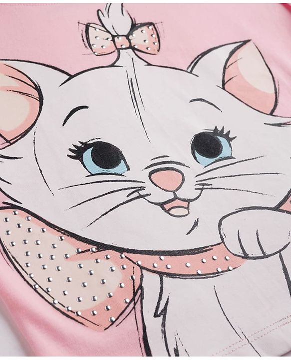 BABYHUG DISNEY Single Jersey Knit Half Sleeves Top & Skirt With Marie Graphic - Pink