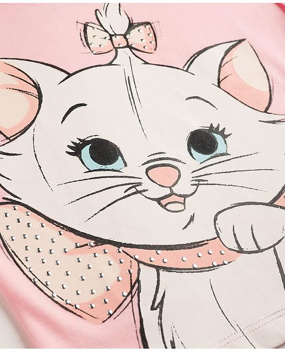 BABYHUG DISNEY Single Jersey Knit Half Sleeves Top & Skirt With Marie Graphic - Pink