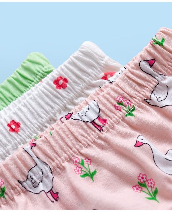 Babyhug 100% Cotton Knit Panties With Floral & Duck Print Pack of 3 - Multicolor