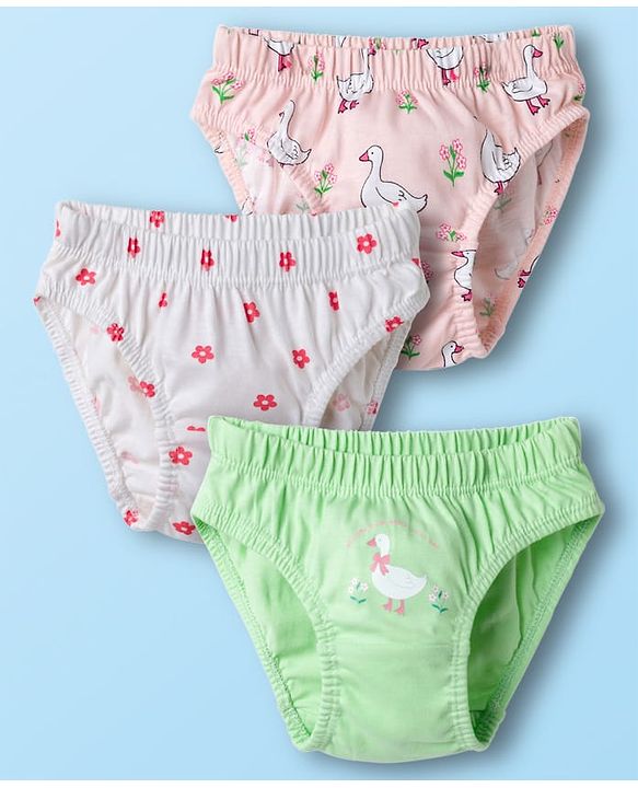 Babyhug 100% Cotton Knit Panties With Floral & Duck Print Pack of 3 - Multicolor