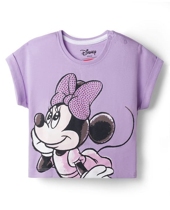 Babyhug Disney Single Jersey Knit Half Sleeve Top & Skirt With Minnie Mouse Graphics - Lavender