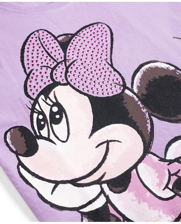 Babyhug Disney Single Jersey Knit Half Sleeve Top & Skirt With Minnie Mouse Graphics - Lavender