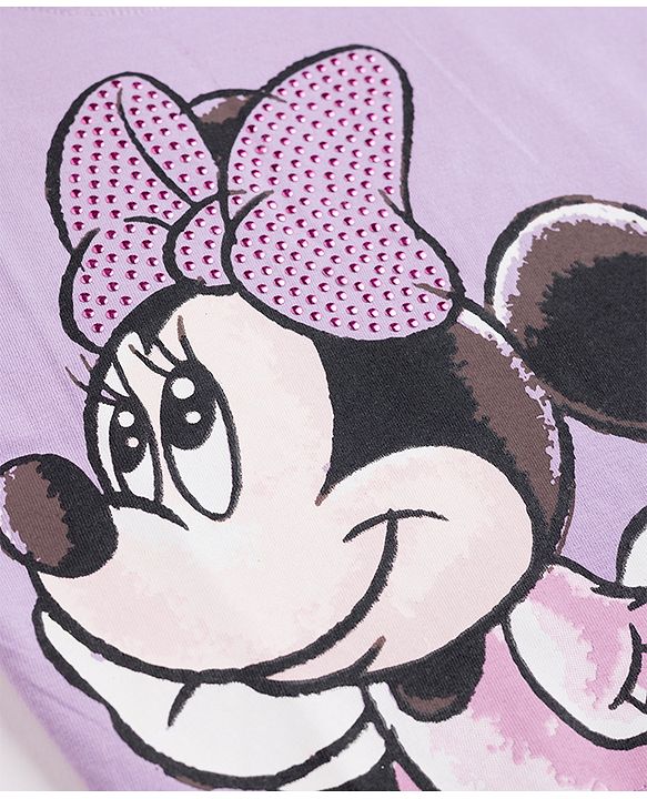 Babyhug Disney Single Jersey Knit Half Sleeve Top & Skirt With Minnie Mouse Graphics - Lavender