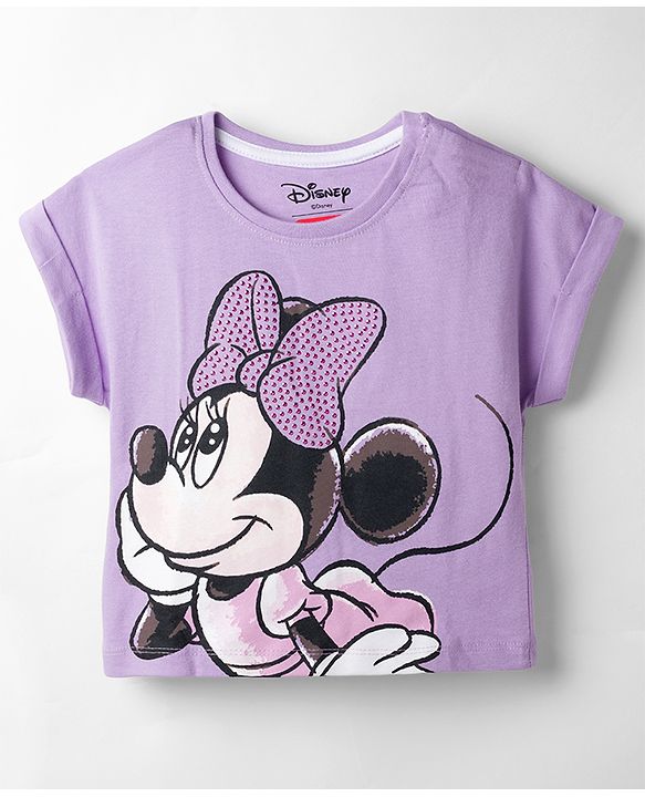 Babyhug Disney Single Jersey Knit Half Sleeve Top & Skirt With Minnie Mouse Graphics - Lavender