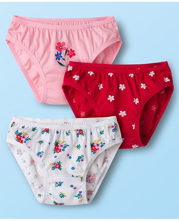 Babyhug 100% Cotton Knit Floral Printed Panties Pack Of 3 - Multicolour