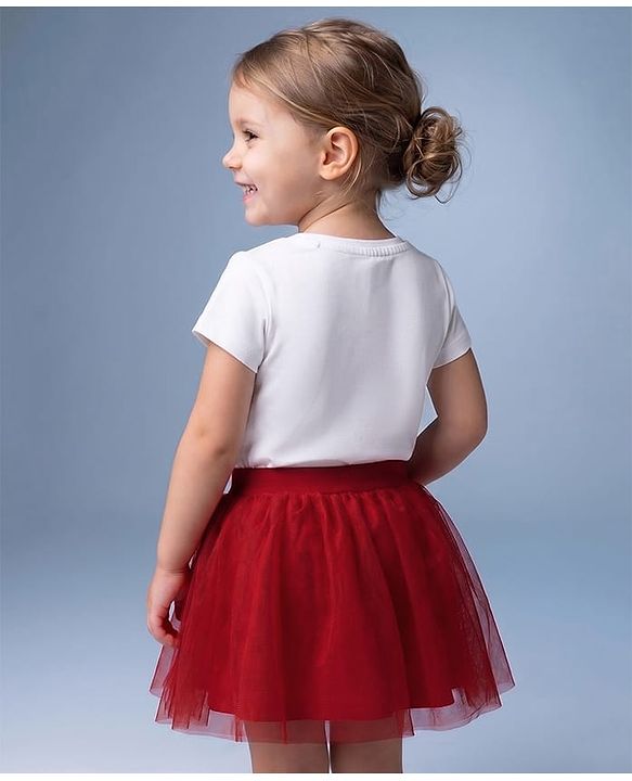 Babyhug Disney Single Jersey Knit Half Sleeves Minnie & Daisy Printed Top & Skirts Set - White & Red