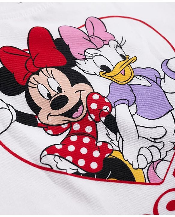 Babyhug Disney Single Jersey Knit Half Sleeves Minnie & Daisy Printed Top & Skirts Set - White & Red