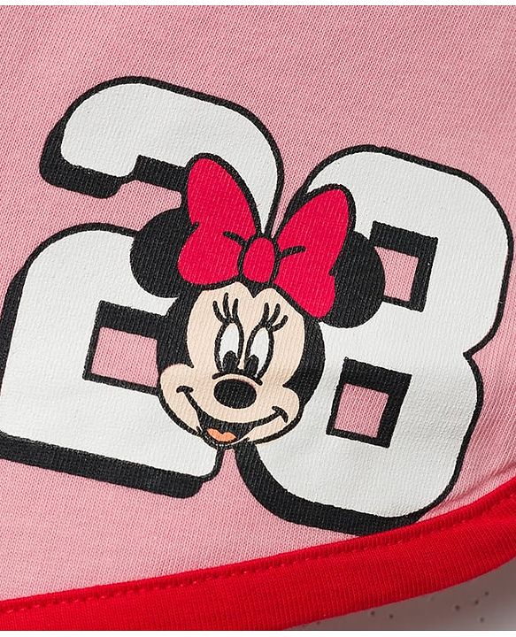 Babyhug Disney Single Jersey Knit Drop Shoulder Half Sleeves T-Shirt & Shorts Set with Minnie Mouse Graphic - Multicolor