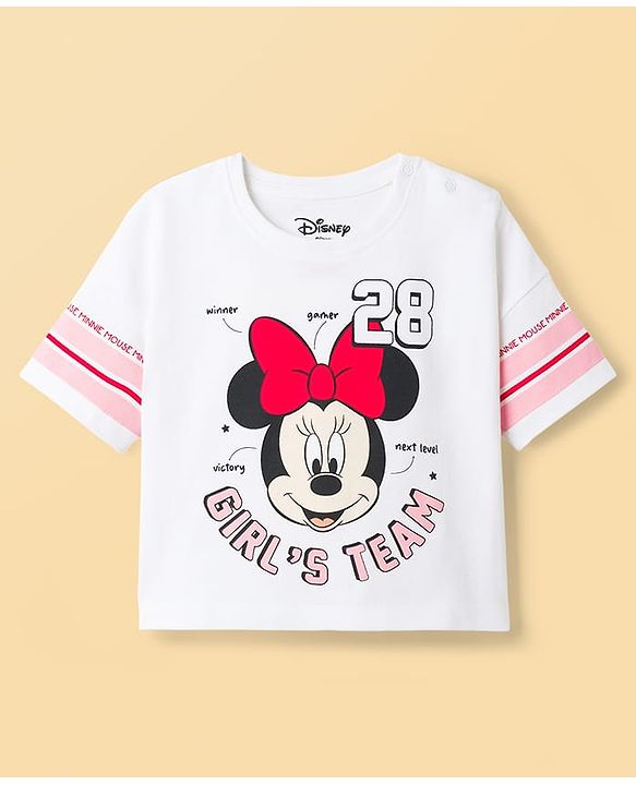Babyhug Disney Single Jersey Knit Drop Shoulder Half Sleeves T-Shirt & Shorts Set with Minnie Mouse Graphic - Multicolor