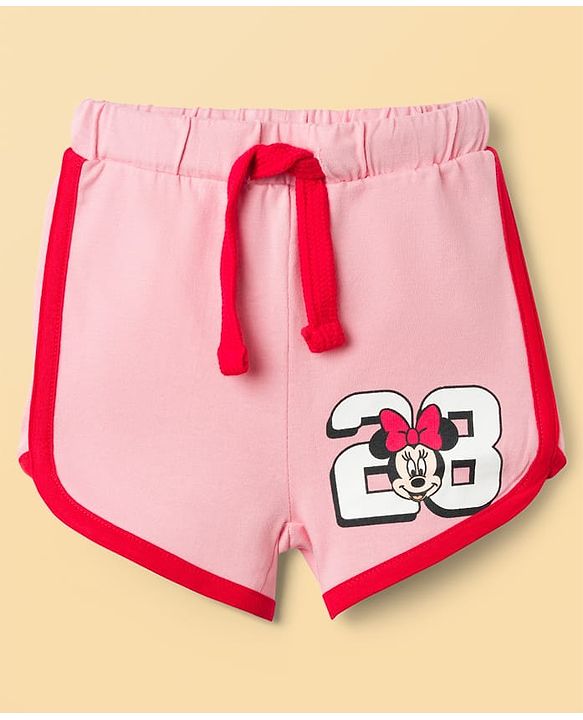 Babyhug Disney Single Jersey Knit Drop Shoulder Half Sleeves T-Shirt & Shorts Set with Minnie Mouse Graphic - Multicolor