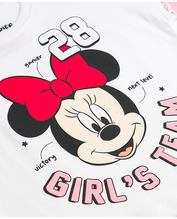 Babyhug Disney Single Jersey Knit Drop Shoulder Half Sleeves T-Shirt & Shorts Set with Minnie Mouse Graphic - Multicolor