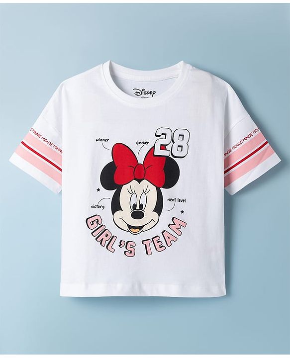 Babyhug Disney Single Jersey Knit Drop Shoulder Half Sleeves T-Shirt & Shorts Set with Minnie Mouse Graphic - Multicolor