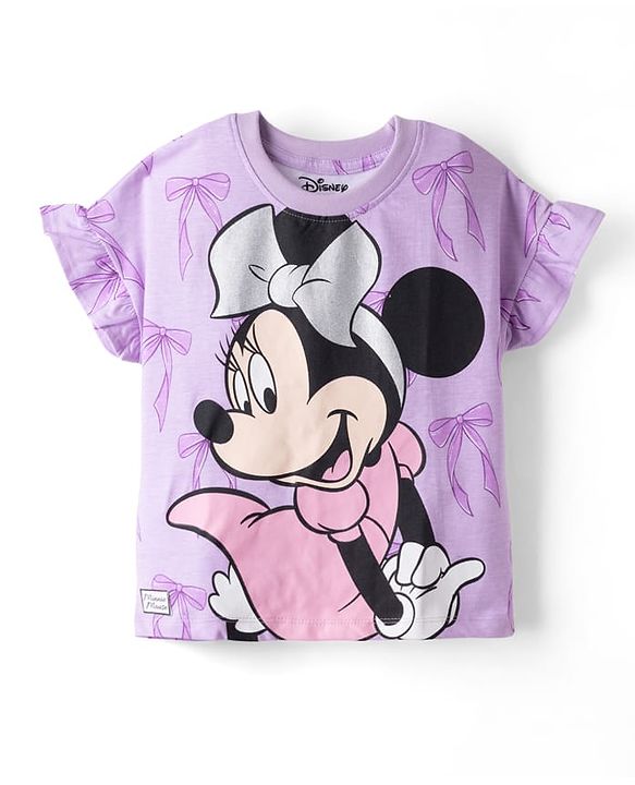 Babyhug Disney Single Jersey Knit Half Sleeves T-Shirt & Shorts Set with Minnie Mouse Graphics - Lavender