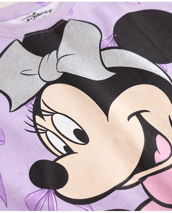 Babyhug Disney Single Jersey Knit Half Sleeves T-Shirt & Shorts Set with Minnie Mouse Graphics - Lavender