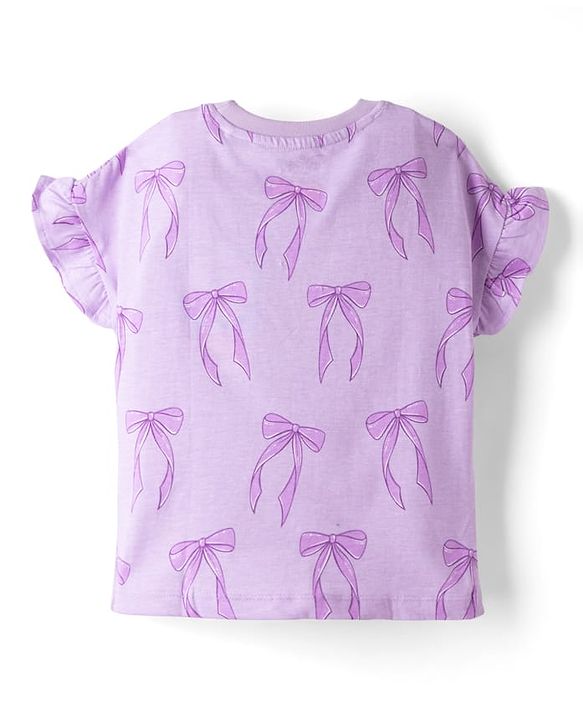 Babyhug Disney Single Jersey Knit Half Sleeves T-Shirt & Shorts Set with Minnie Mouse Graphics - Lavender