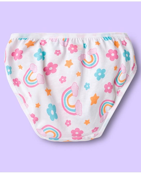 Babyhug 100% Cotton Knit Panties With Floral Polka Dots & Rainbow Print Pack Of 3 - Multicolour