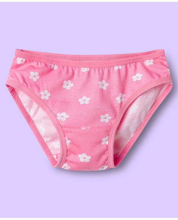 Babyhug 100% Cotton Knit Panties With Floral Polka Dots & Rainbow Print Pack Of 3 - Multicolour