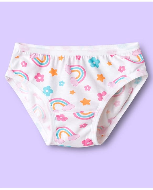 Babyhug 100% Cotton Knit Panties With Floral Polka Dots & Rainbow Print Pack Of 3 - Multicolour