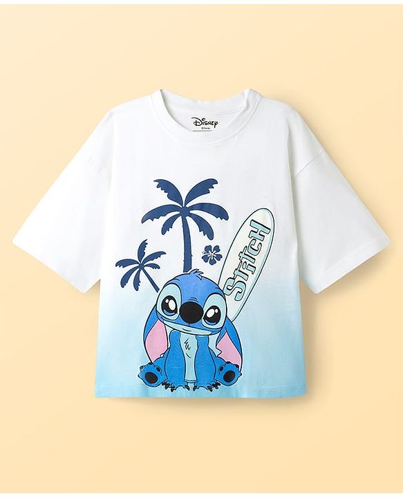 Pine Kids Disney Single Jersey Knit Half Sleeves T-Shirt & Shorts Set With Stitch Graphics - Multicolor