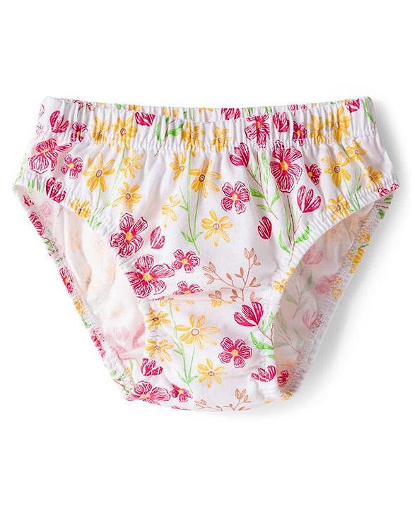 Babyhug 100% Cotton Knit Floral Printed Panties Pack Of 3 - Multicolour