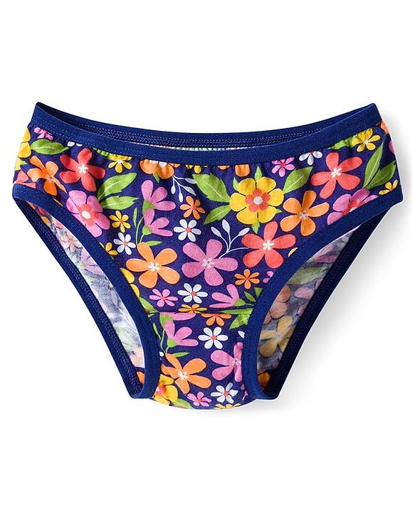 Babyhug 100% Cotton Knit Panties with Floral Print Pack of 3 - Green, Blue & Orange