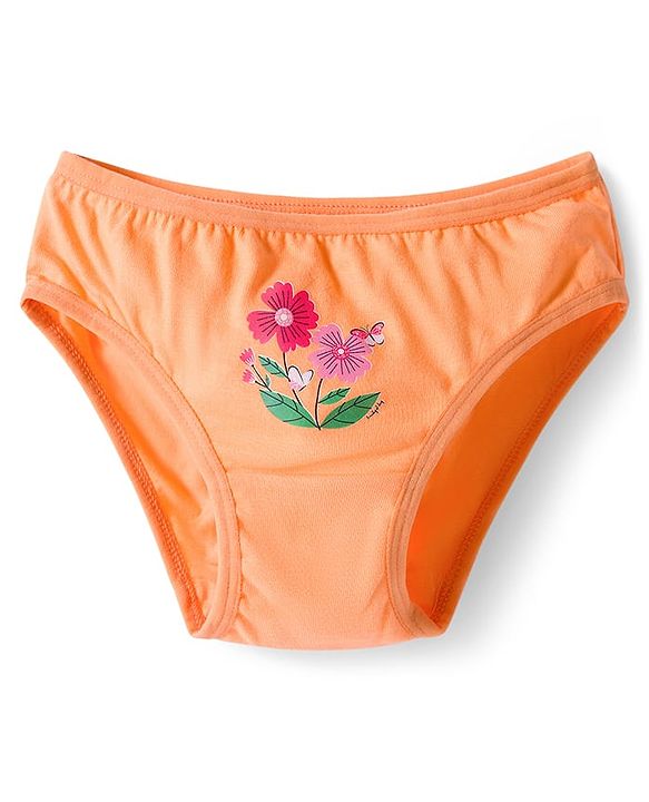 Babyhug 100% Cotton Knit Panties with Floral Print Pack of 3 - Green, Blue & Orange