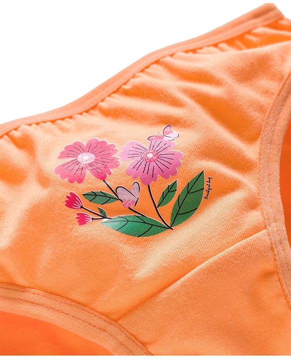 Babyhug 100% Cotton Knit Panties with Floral Print Pack of 3 - Green, Blue & Orange