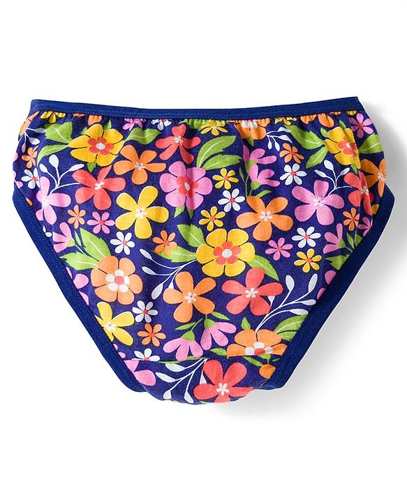 Babyhug 100% Cotton Knit Panties with Floral Print Pack of 3 - Green, Blue & Orange