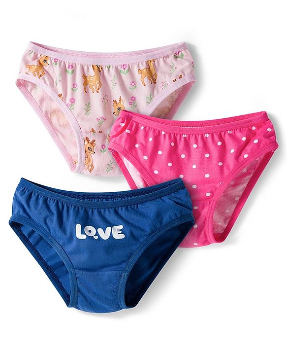 Babyhug 100% Cotton Knit Animal & Polka Dots Printed Panties Pack Of 3 - Multicolour