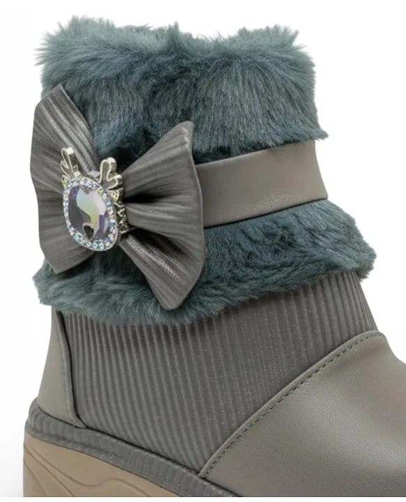 Buy Lil Lollipop Bow Stone Applique & Fur Detailed Zip Closure