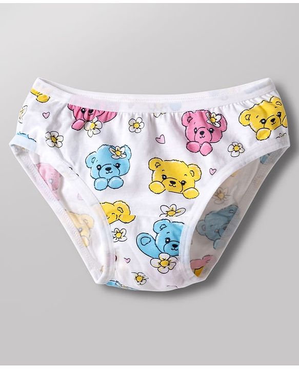 Babyhug 100% Cotton Knit Panties with Heart & Bear Print  Pack of 3 - Blue Pink & White