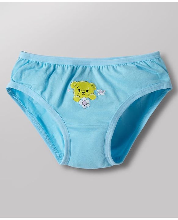 Babyhug 100% Cotton Knit Panties with Heart & Bear Print  Pack of 3 - Blue Pink & White