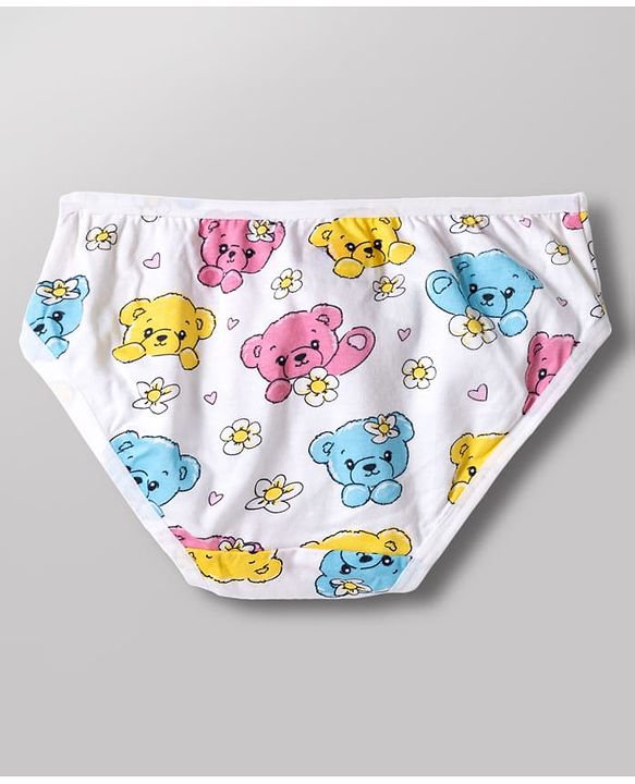 Babyhug 100% Cotton Knit Panties with Heart & Bear Print  Pack of 3 - Blue Pink & White