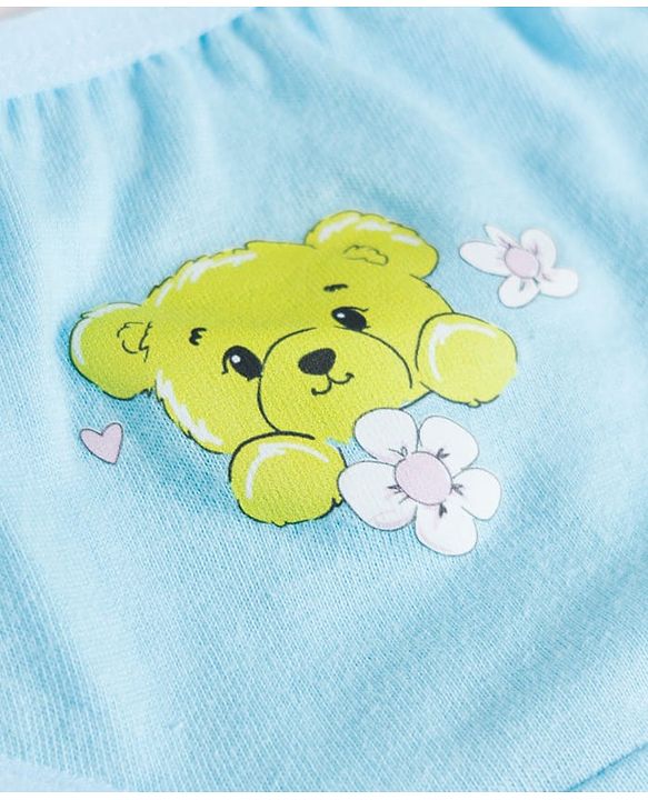 Babyhug 100% Cotton Knit Panties with Heart & Bear Print  Pack of 3 - Blue Pink & White