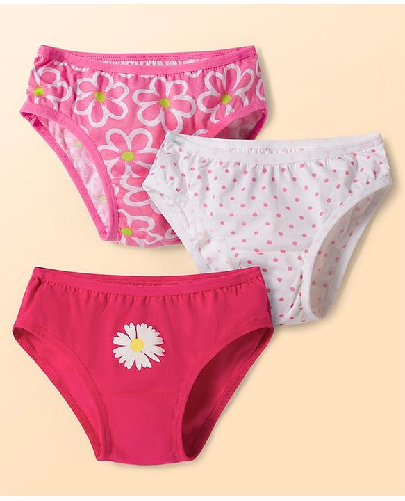 Babyhug 100% Cotton Knit Panties with Floral & Polka Dot Print Pack of 3 - Multicolor