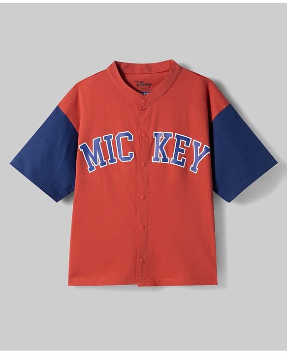 Pine Kids Disney Single Jersey Knit Half Sleeves Shirt T-Shirt & Shorts Set with Mickey Mouse Graphics - Multicolor