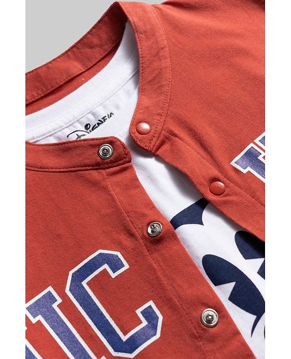 Pine Kids Disney Single Jersey Knit Half Sleeves Shirt T-Shirt & Shorts Set with Mickey Mouse Graphics - Multicolor