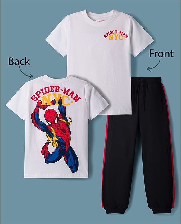 Pine Kids Marvel Single Jersey Knit Half Sleeves T-Shirt & Lounge Pant Set With Spider-Man Graphics - Multicolor