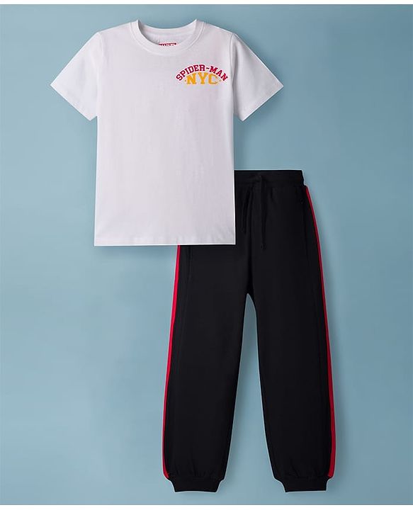Pine Kids Marvel Single Jersey Knit Half Sleeves T-Shirt & Lounge Pant Set With Spider-Man Graphics - Multicolor