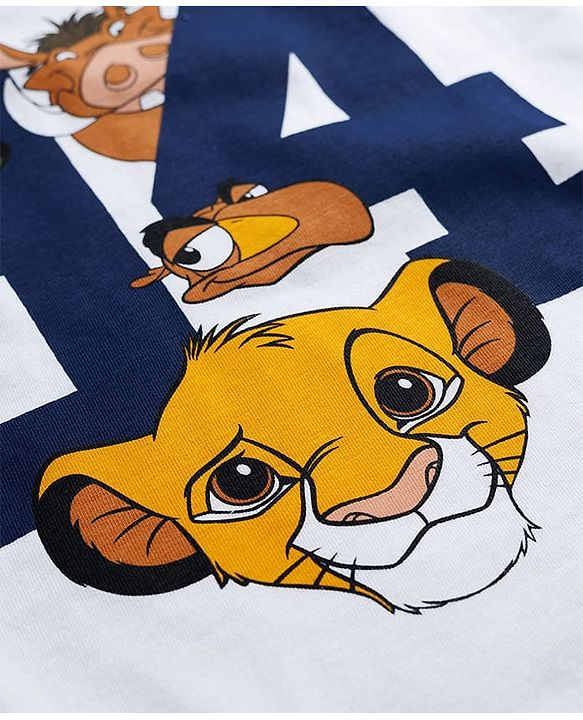 Pine Kids Disney Single Jersey Knit Drop Shoulder Half Sleeves T-Shirt & Shorts Set with Lion King Graphics - White & Beige