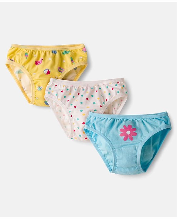 Babyhug 100% Cotton Knit Polka Dots & Floral Printed Panties Pack Of 3 - Multicolour
