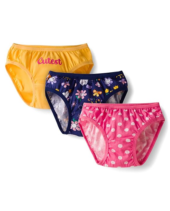 Babyhug 100% Cotton Knit Floral & Polka Dots Printed Panties Pack Of 3 - Multicolour