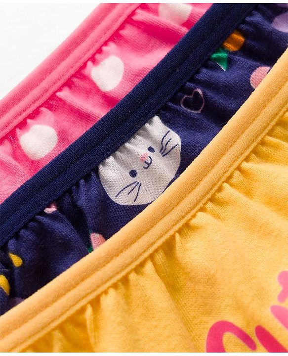 Babyhug 100% Cotton Knit Floral & Polka Dots Printed Panties Pack Of 3 - Multicolour