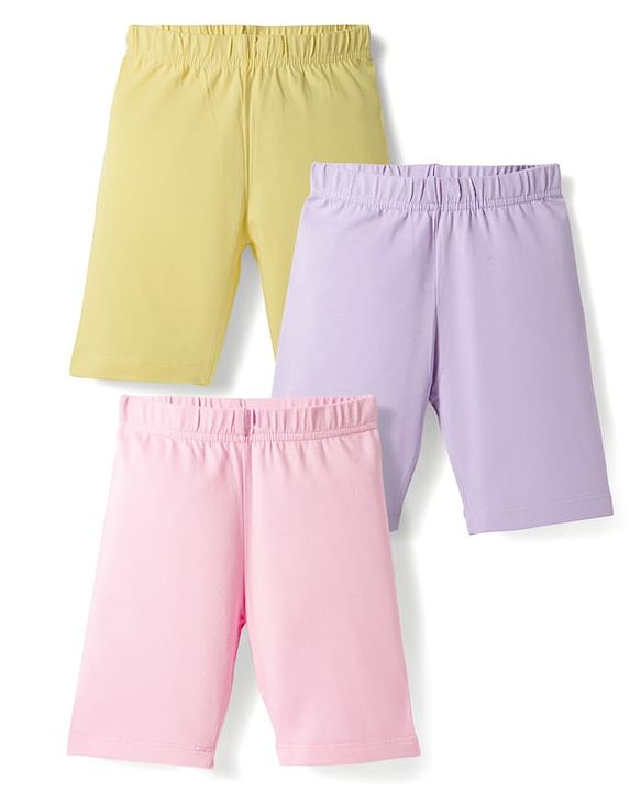 Babyhug Cotton Lycra Knit Solid Colour Cycling Shorts Pack Of 3 - Multicolour