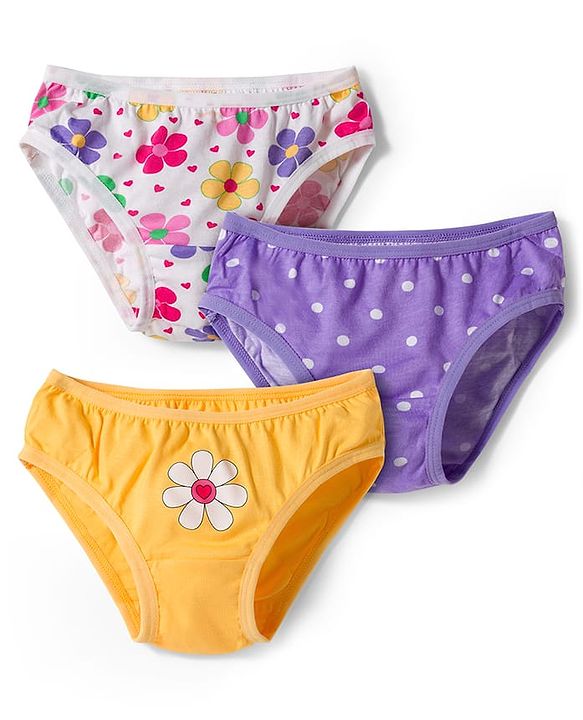 Babyhug 100% Cotton Knit Panties with Floral & Polka Dot Print Pack of 3 - Multicolor