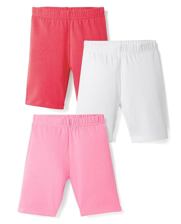 Babyhug Cotton Lycra Knit Solid Colour Cycling Shorts Pack Of 3 - Multicolour